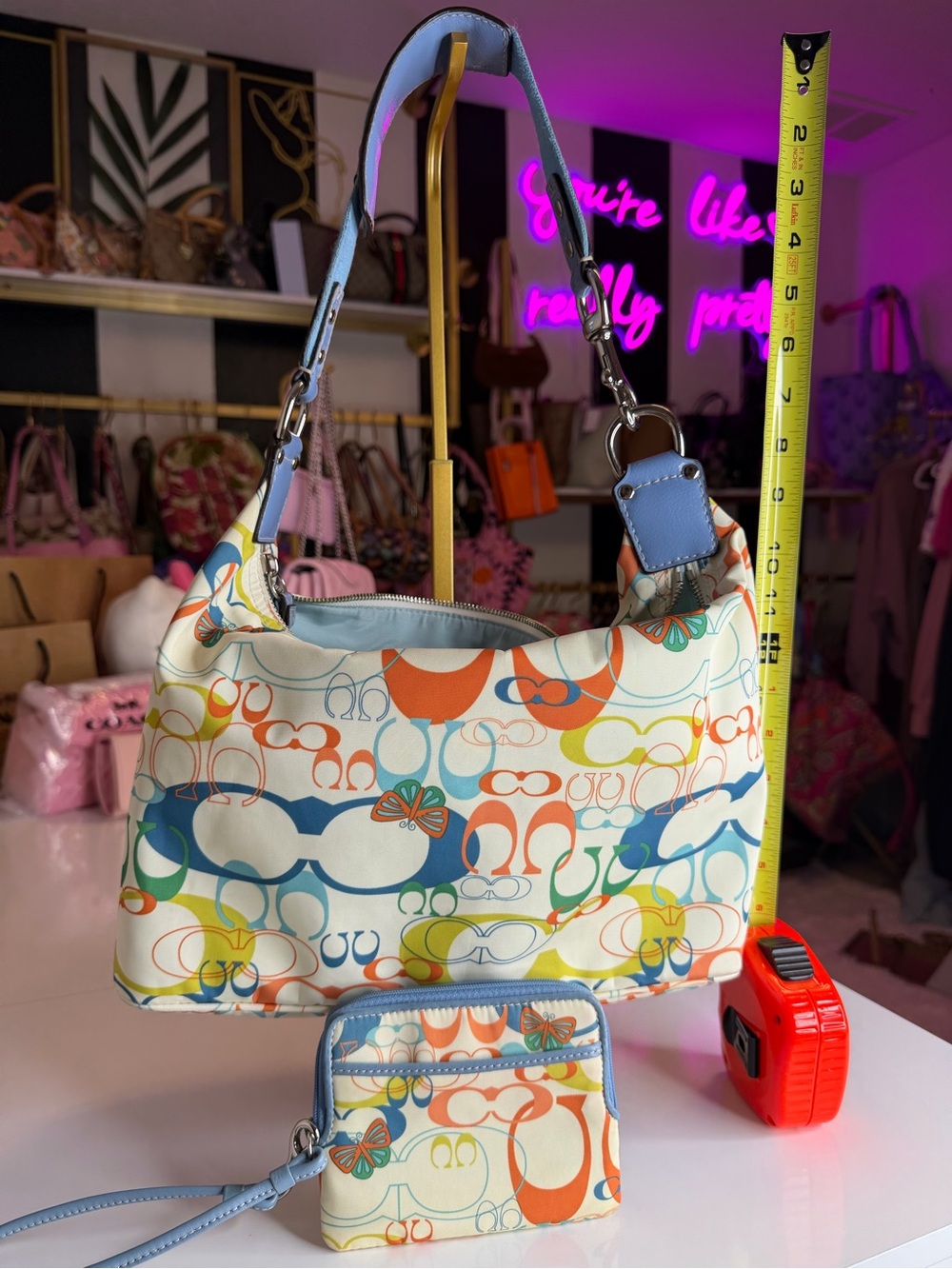 Coach F17423 Optic Signature Butterfly Hobo Bag Wristlet Set Y2K RARE coin pouch